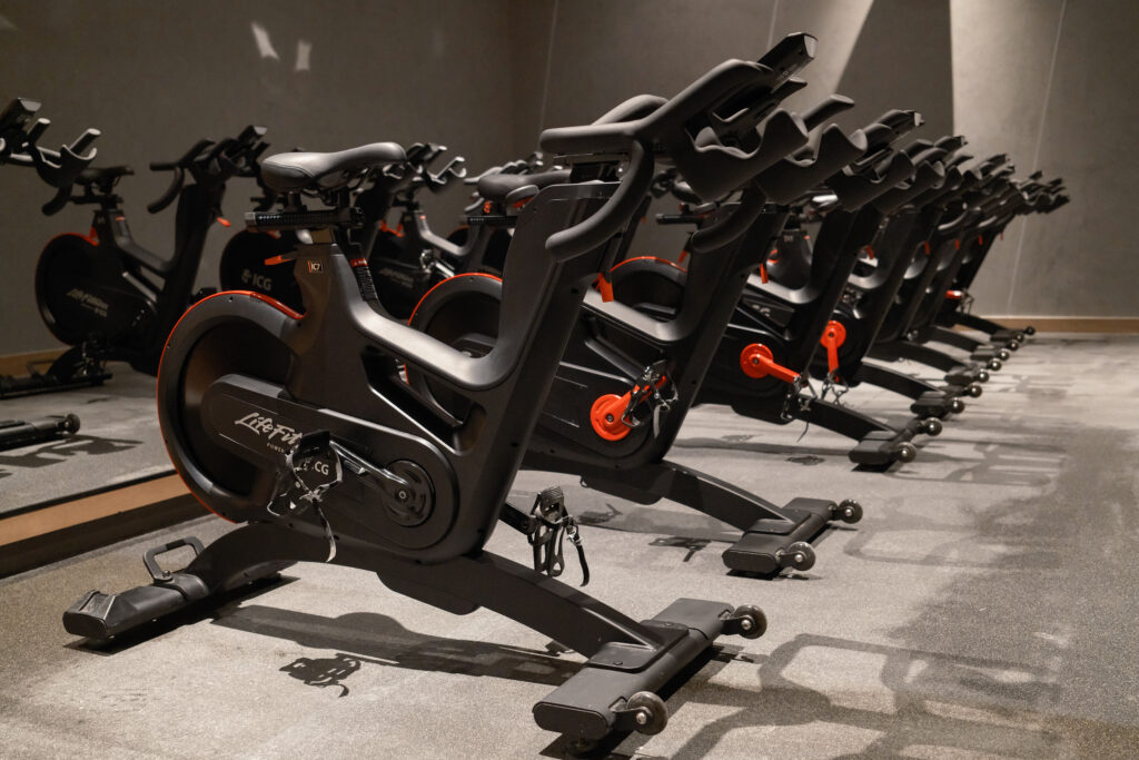 Indoor cycling machines at Lifelab Cycling studio KAFD.